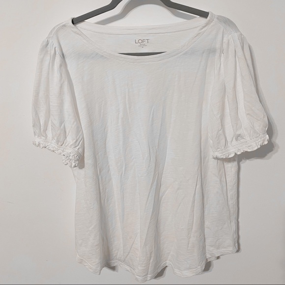 LOFT sheer white short ruffle sleeve shirt - Picture 2 of 6